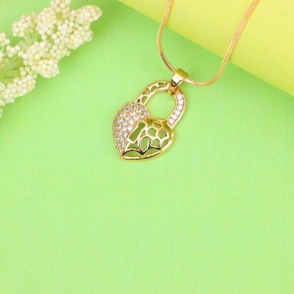 "Rose Gold Heart Lock Pendant with Crystal Accents and Cutout Design, XPPT1252 - Picture 12 of 12